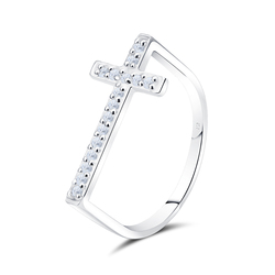 Cross Shape With CZ Stone Silver Ring NSR-4141
